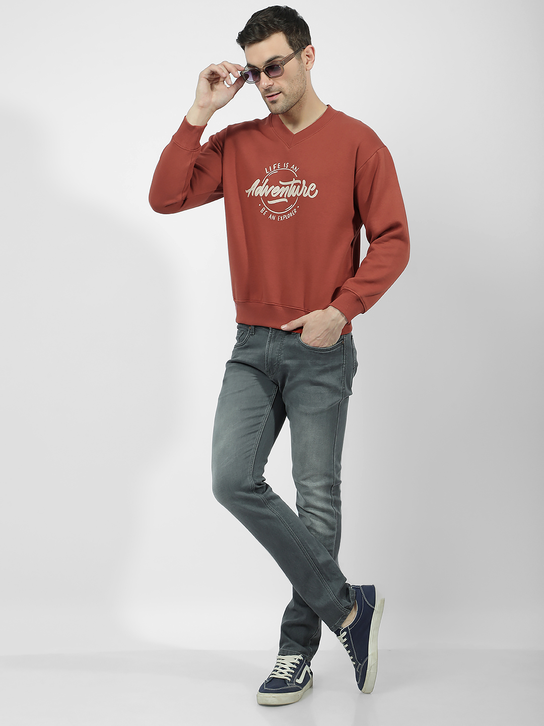 Numero Uno Men Brown V-Neck Sweatshirts